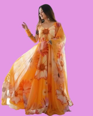Prime Poster Anarkali Gown(Orange, Pink)