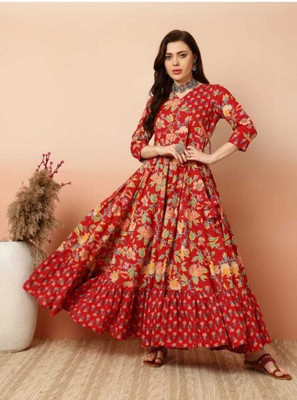 KAWDI FASHION Anarkali Gown(Red)