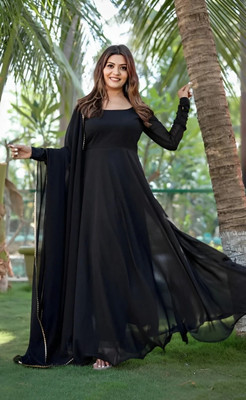 JS CREATIVE Anarkali Gown(Black)