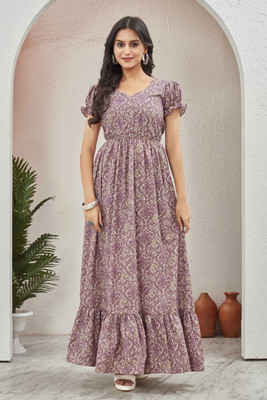 EVAROO Flared/A-line Gown(Purple, Beige)