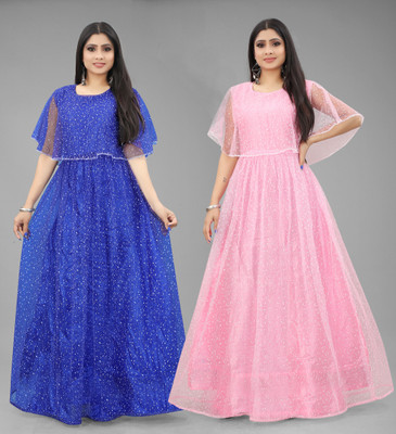 DECOFIN Flared/A-line Gown(Blue, Pink)