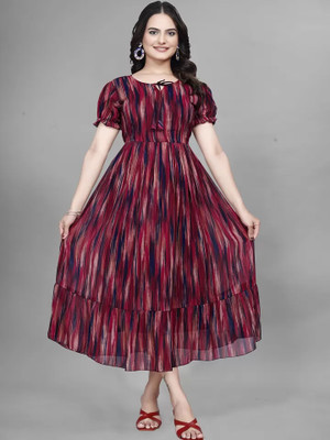 JS CREATIVE Anarkali Gown(Maroon)