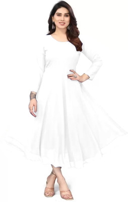 ShriFeshion Women Solid Flared Kurta(White)