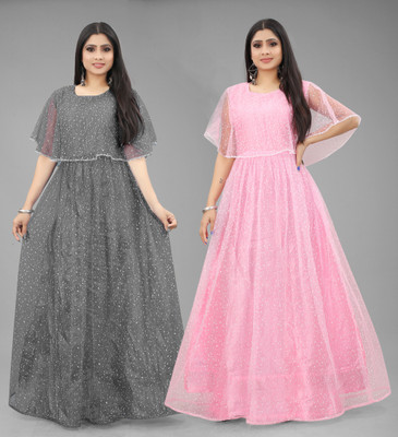 DECOFIN Flared/A-line Gown(Grey, Pink)