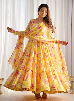 ketan designer Anarkali Gown(Yellow)
