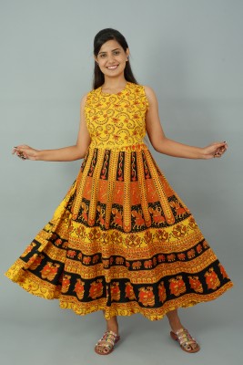 AnandPrints Anarkali Gown(Yellow)