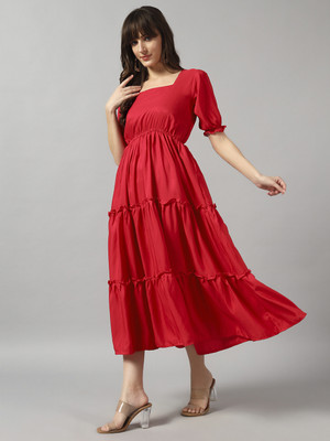 Krunal Raiyani Women Fit and Flare Pink Midi/Calf Length Dress