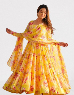 Tvadartham Fashion Hub Flared/A-line Gown(Yellow)