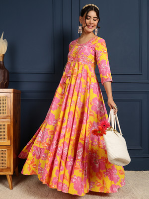 Gulmohar Jaipur Anarkali Gown(Yellow)