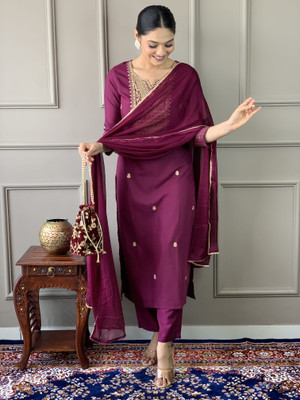 SwirlStyle Embroidered Kurta, Salwar & Dupatta Set