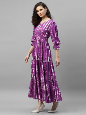 Krunal Raiyani Women Fit and Flare Purple Maxi/Full Length Dress