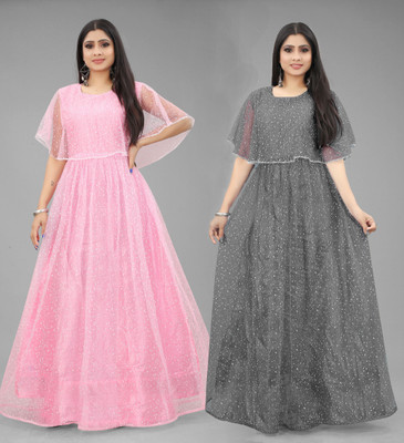 DECOFIN Flared/A-line Gown(Pink, Grey)