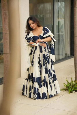 Barters boutique Flared/A-line Gown(Dark Blue, White)