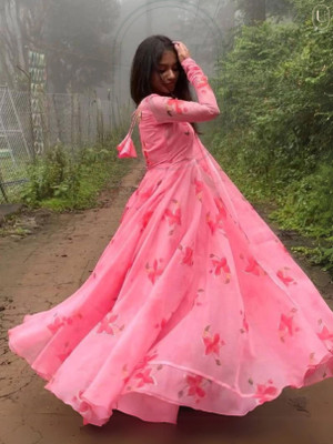 RaxuEnterprise Anarkali Gown(Pink)