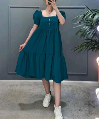 Raiyani Enterprise Women Fit and Flare Blue Midi/Calf Length Dress
