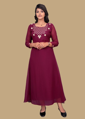 hotixo Flared/A-line Gown(Light Blue)