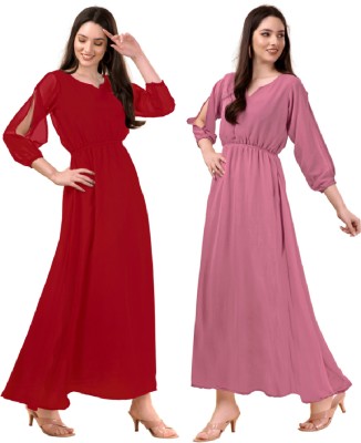 Maruti Nandan Fab Anarkali Gown(Red, Pink)