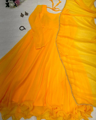 JE BHAGVAN CREATION Anarkali Gown(Yellow)
