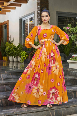 Odd by chansi Trendz Flared/A-line Gown(Yellow)