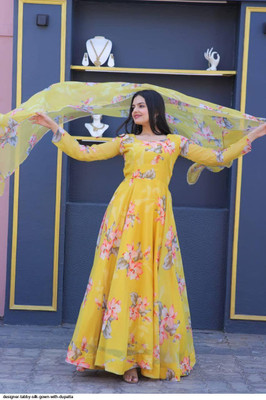 TheShivCreation Anarkali Gown(Yellow)