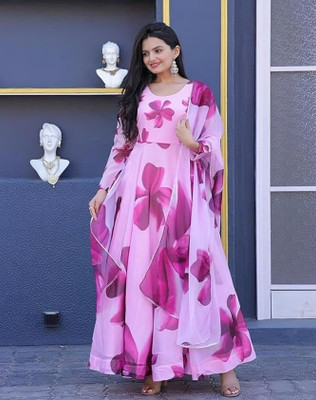 ishvari creation Flared/A-line Gown(Pink)
