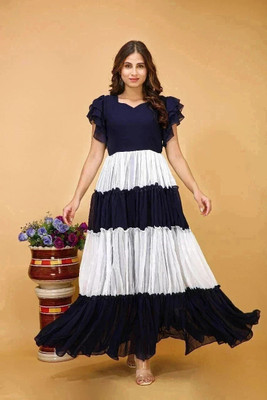 V Creation Anarkali Gown(Blue, White)
