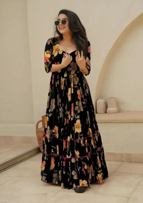 Fashion2wear Anarkali Gown(Black)