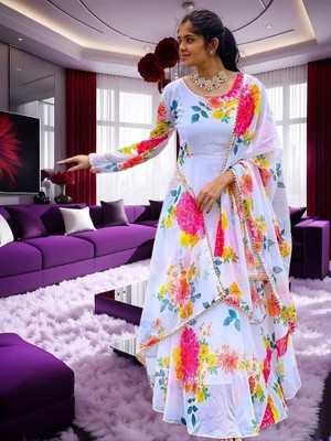 KRISHIVA EXPORT Anarkali Gown(White)