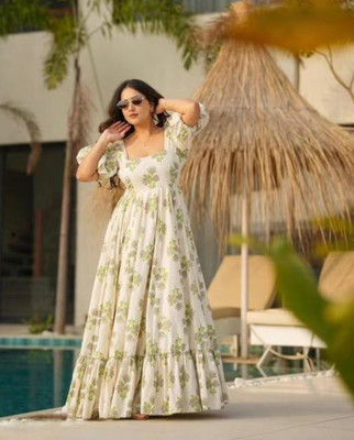 shivay enterprise Anarkali Gown(White)