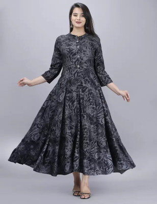 PM CREATIONS Anarkali Gown(Grey)