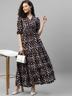Raiyani Enterprise Women Fit and Flare Brown Maxi/Full Length Dress