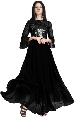 Wonder Villa Trendz Flared/A-line Gown(Black)