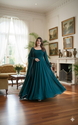 MDTRADE Anarkali Gown(Dark Green)