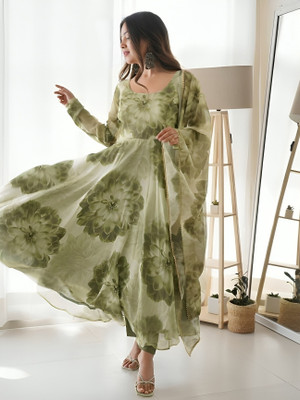 SSICREATIVE Anarkali Gown(Green)