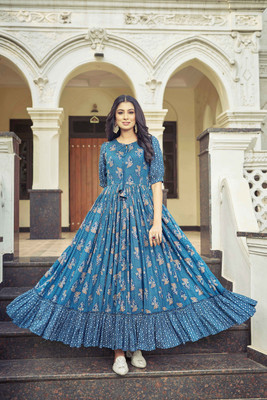 Odd by chansi Trendz Flared/A-line Gown(Light Blue)