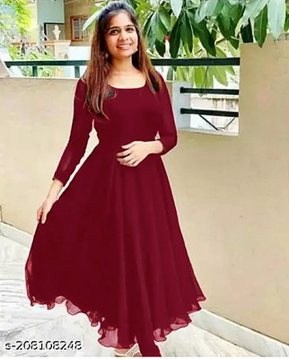 ShreeGuru Fashion Women Solid Anarkali Kurta(Maroon)