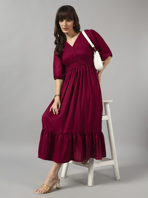 Krunal Raiyani Women Fit and Flare Purple Midi/Calf Length Dress