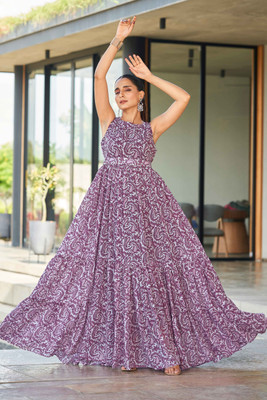EVAROO Flared/A-line Gown(Purple)
