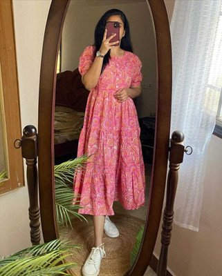 SUGANDH FEBRIC Anarkali Gown(Pink, Multicolor)