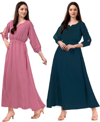 Maruti Nandan Fab Anarkali Gown(Pink, Blue)