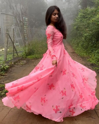 JS CREATIVE Anarkali Gown(Pink)