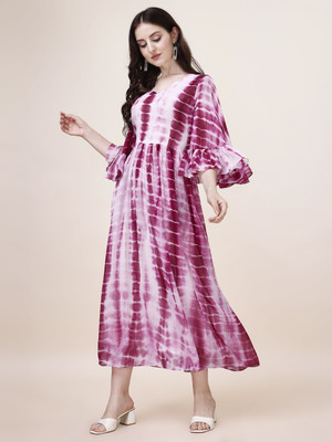 Fashion2wear Women Fit and Flare Pink Maxi/Full Length Dress