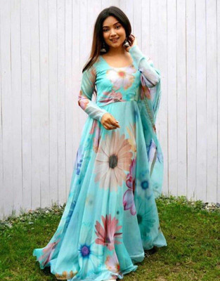 DM MART Anarkali Gown(Light Blue)