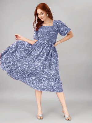 Raiyani Enterprise Women Fit and Flare Blue Dress