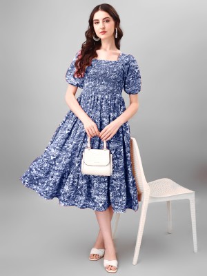 Krunal Raiyani Women Fit and Flare Blue Dress