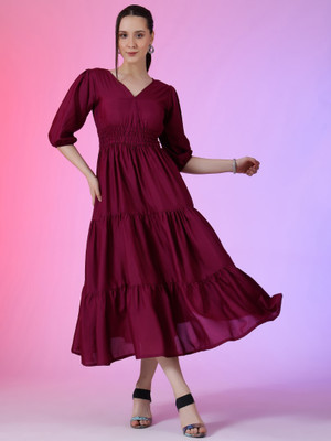 Jash Creation Women Fit and Flare Purple Maxi/Full Length Dress