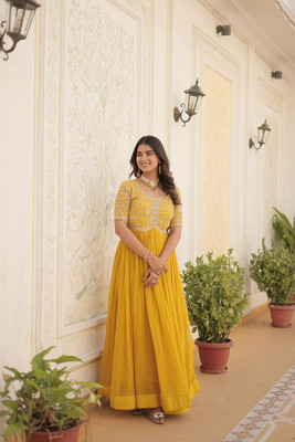 MAAENTERPRISE Anarkali Gown(Yellow)