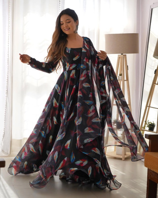 Janardan Flared/A-line Gown(Black)