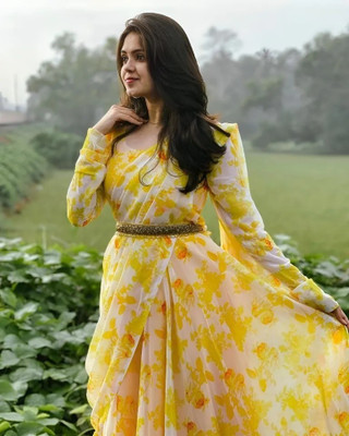 RiddhiTrendes Anarkali Gown(Yellow)