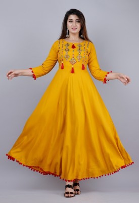 BLISS FASHION Women Embroidered Anarkali Kurta(Yellow)